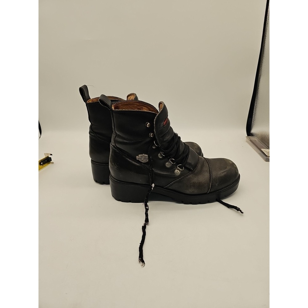Harley Davidson Womens Black Leather Laced Ankle Motorcycle Boots 9 Run Small